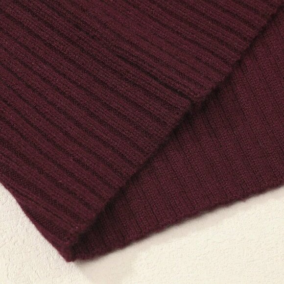 Burgundy Casual  Elegant Style Women's Loose Knit sweater Top - Picture 9 of 9